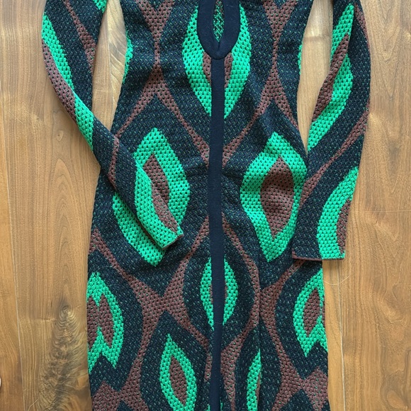 NWT / Johanna Ortiz Knot Eyelet Midi Dress / XS green black - Picture 8 of 11